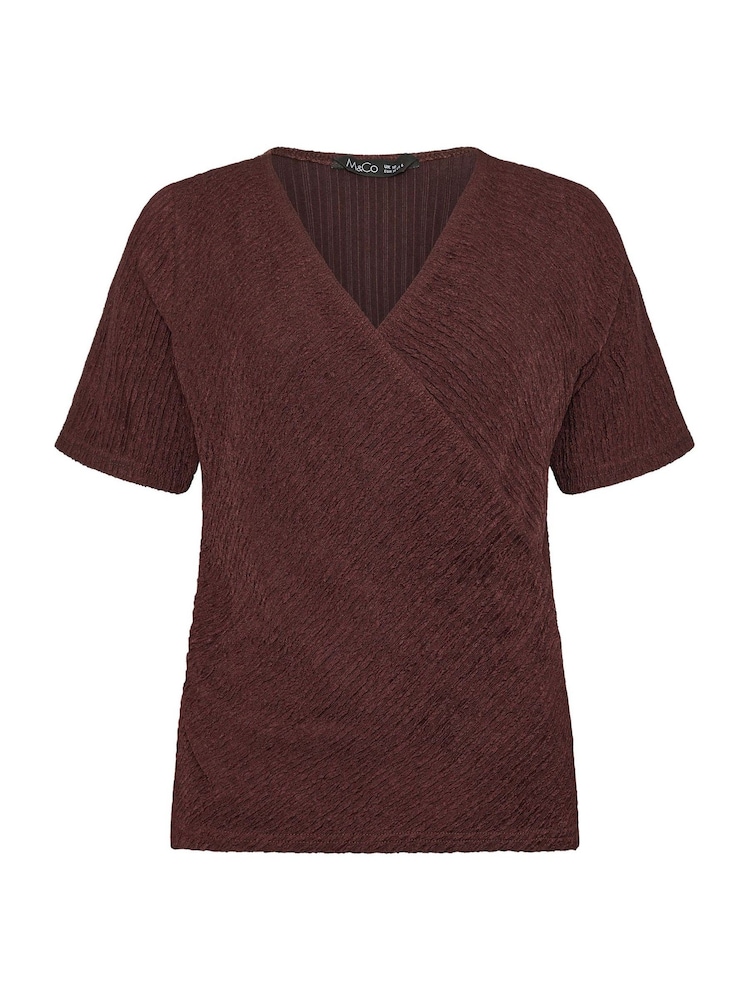 M&Co Brown Textured Wrap Top - Image 5 of 5