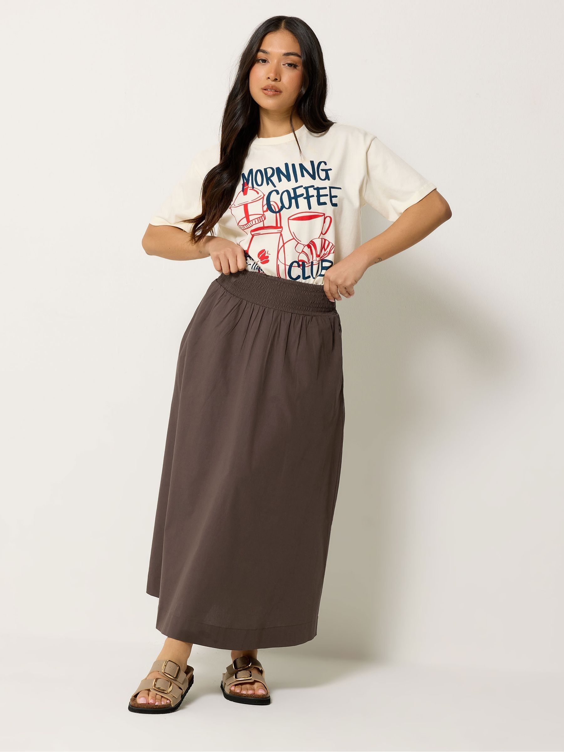 Buy PixieGirl Petite Brown Poplin Shirred Midi Skirt from Next USA