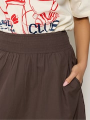 PixieGirl Petite Brown Poplin Shirred Midi Skirt - Image 4 of 5
