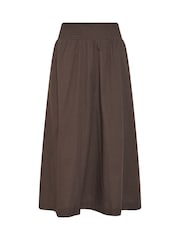 PixieGirl Petite Brown Poplin Shirred Midi Skirt - Image 5 of 5