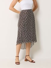 Long Tall Sally Brown Spot Print Mesh Asymmetric Skirt - Image 3 of 6