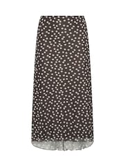 Long Tall Sally Brown Spot Print Mesh Asymmetric Skirt - Image 6 of 6