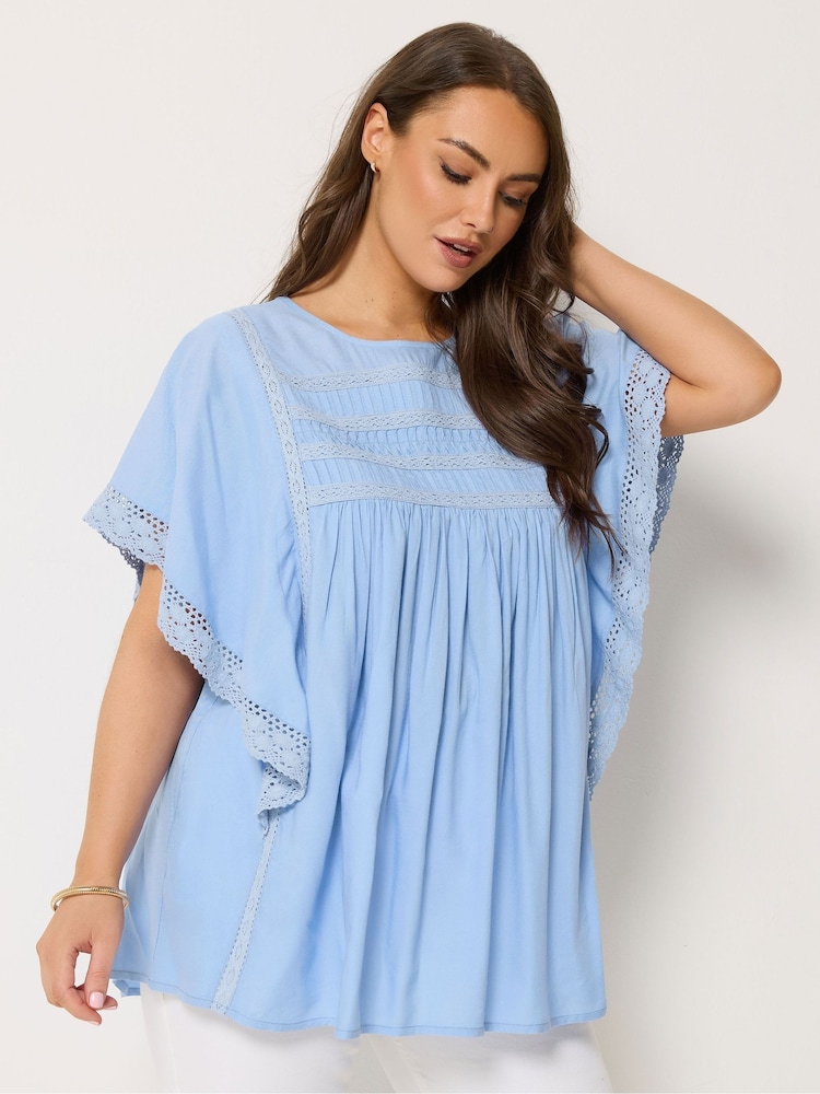 Yours Curve Blue Statement Sleeve Blouse - Image 1 of 5