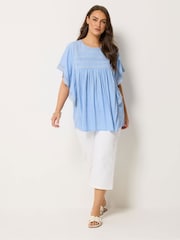 Yours Curve Blue Statement Sleeve Blouse - Image 2 of 5
