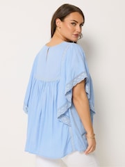 Yours Curve Blue Statement Sleeve Blouse - Image 3 of 5