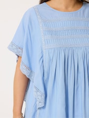 Yours Curve Blue Statement Sleeve Blouse - Image 4 of 5