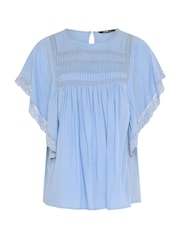 Yours Curve Blue Statement Sleeve Blouse - Image 5 of 5