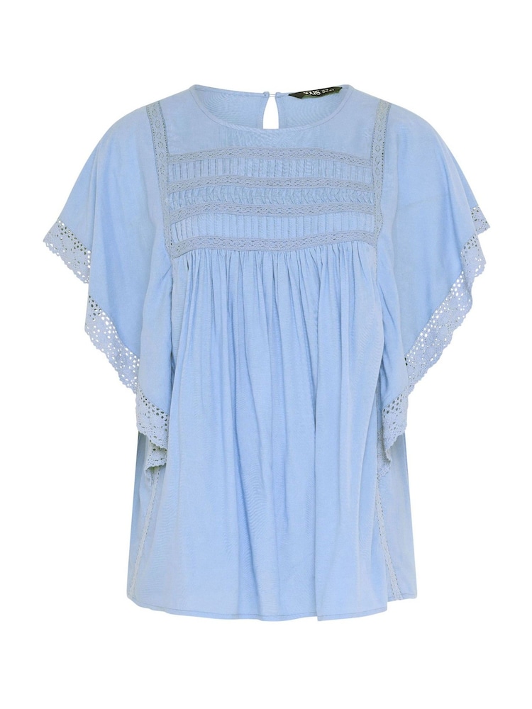 Yours Curve Blue Statement Sleeve Blouse - Image 5 of 5