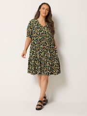Yours Curve Black Tiered Smock Dress - Image 2 of 5