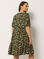Yours Curve Black Tiered Smock Dress - Image 3 of 5