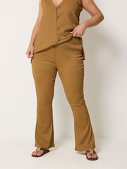 Yours Curve Natural Textured Wide Leg Trousers - Image 1 of 4