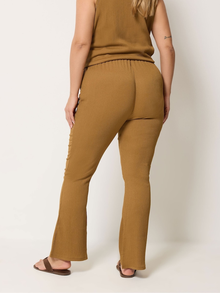 Yours Curve Natural Textured Wide Leg Trousers - Image 2 of 4 Yours Curve Natural Textured Wide Leg Trousers - Image 2 of 4