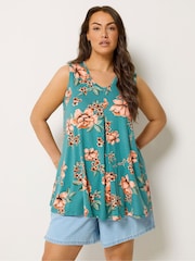 Yours Curve Blue Pleated Front Vest Top - Image 1 of 5