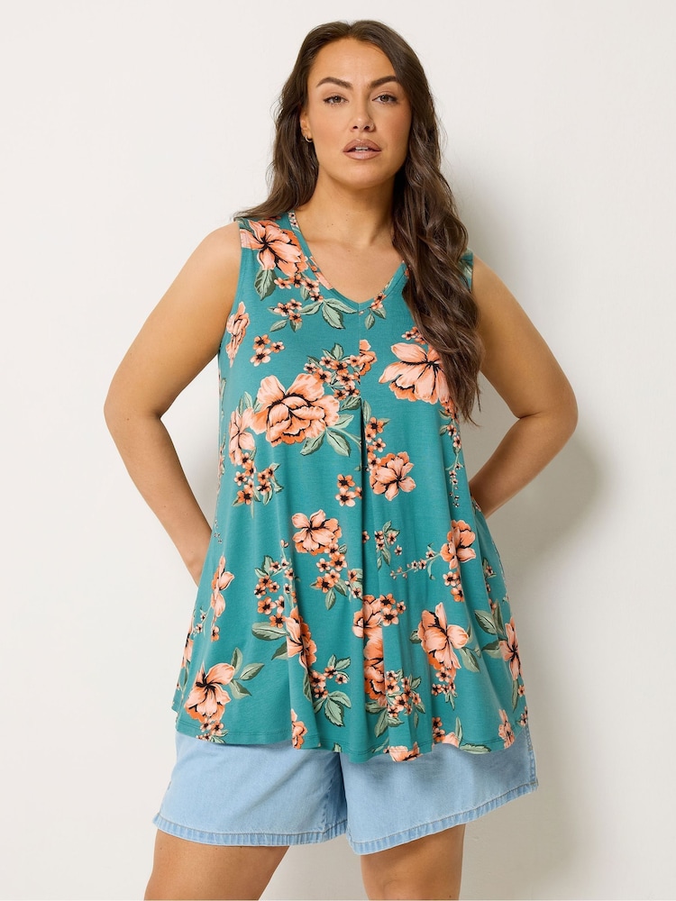 Yours Curve Blue Pleated Front Vest Top - Image 1 of 5