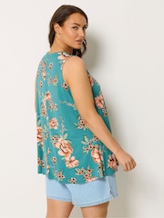 Yours Curve Blue Pleated Front Vest Top - Image 2 of 5