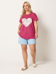 Yours Curve Pink Placement Print Core T-Shirt - Image 2 of 5