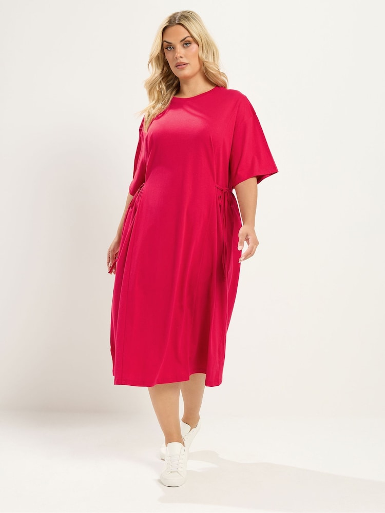 Yours Curve Red Tie Side Throw On Dress - Image 2 of 6