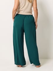 Yours Curve Green Washed Twill Wide Leg Trousers - Image 2 of 5