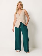 Yours Curve Green Washed Twill Wide Leg Trousers - Image 4 of 5
