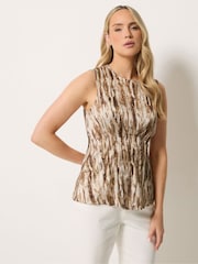 Long Tall Sally Brown Zebra Print Satin Pleated Vest - Image 1 of 5