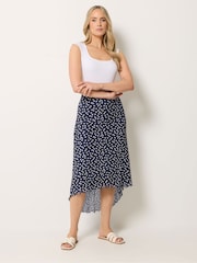 Long Tall Sally Blue Spot Print Mesh Asymmetric Skirt - Image 1 of 5