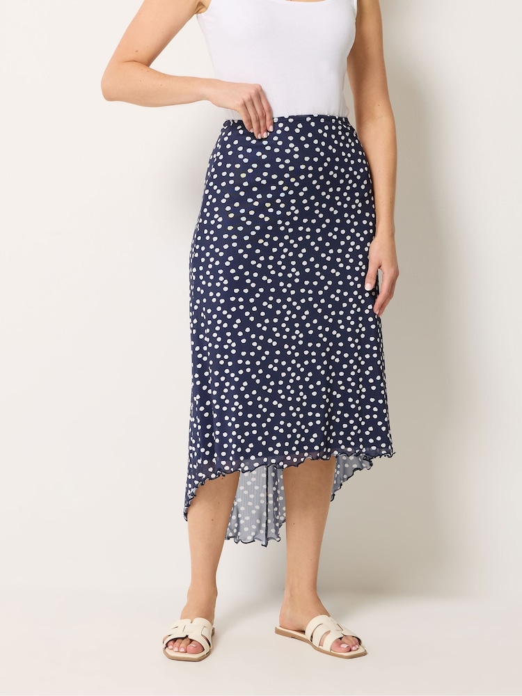 Long Tall Sally Blue Spot Print Mesh Asymmetric Skirt - Image 2 of 5 Long Tall Sally Blue Spot Print Mesh Asymmetric Skirt - Image 2 of 5