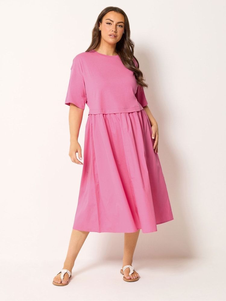 Yours Curve Pink Poplin 2 In 1 Midaxi Dress - Image 1 of 5