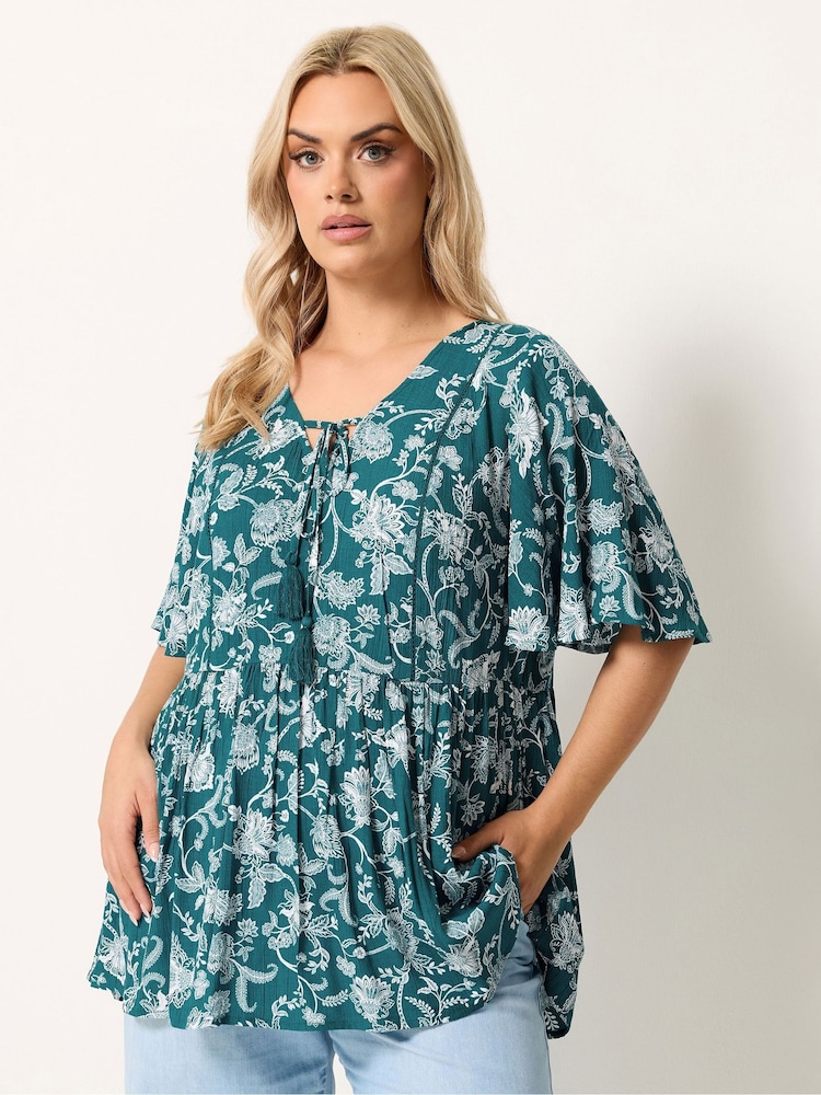 Yours Curve Green Tie Neck Blouse - Image 1 of 5 Yours Curve Green Tie Neck Blouse - Image 1 of 5