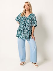Yours Curve Green Tie Neck Blouse - Image 2 of 5
