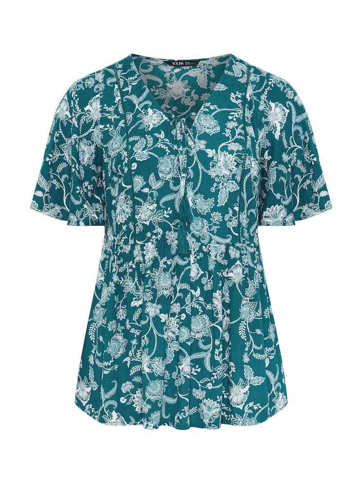 Yours Curve Green Tie Neck Blouse - Image 5 of 5 Yours Curve Green Tie Neck Blouse - Image 5 of 5