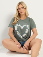 綠色 - Yours Curve Placement Print Core T-Shirt - 圖片 1/5