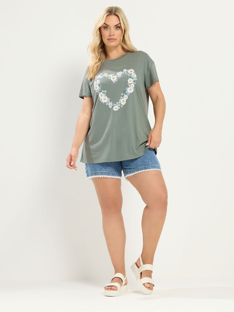 綠色 - Yours Curve Placement Print Core T-Shirt - 圖片 2/5