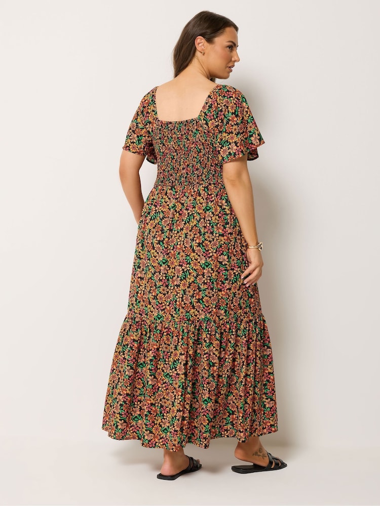 Buy Yours Curve Black Shirred Tiered Square Neck Maxi Dress from Next USA