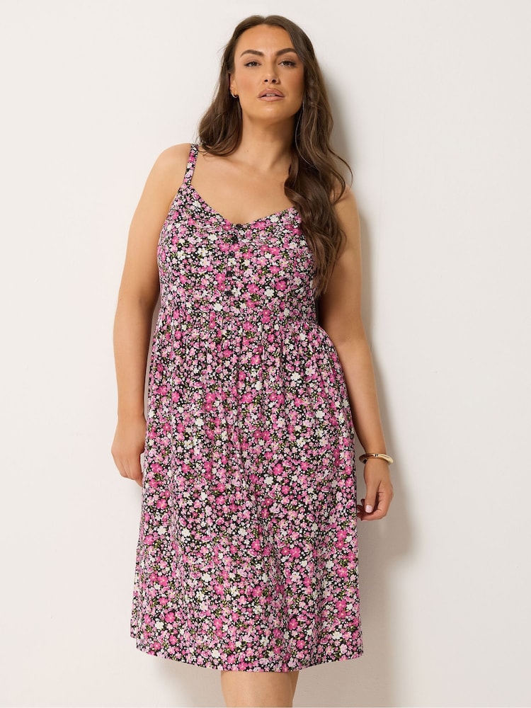Yours Curve Pink Strappy Sun Dress - Image 1 of 2 Yours Curve Pink Strappy Sun Dress - Image 1 of 2