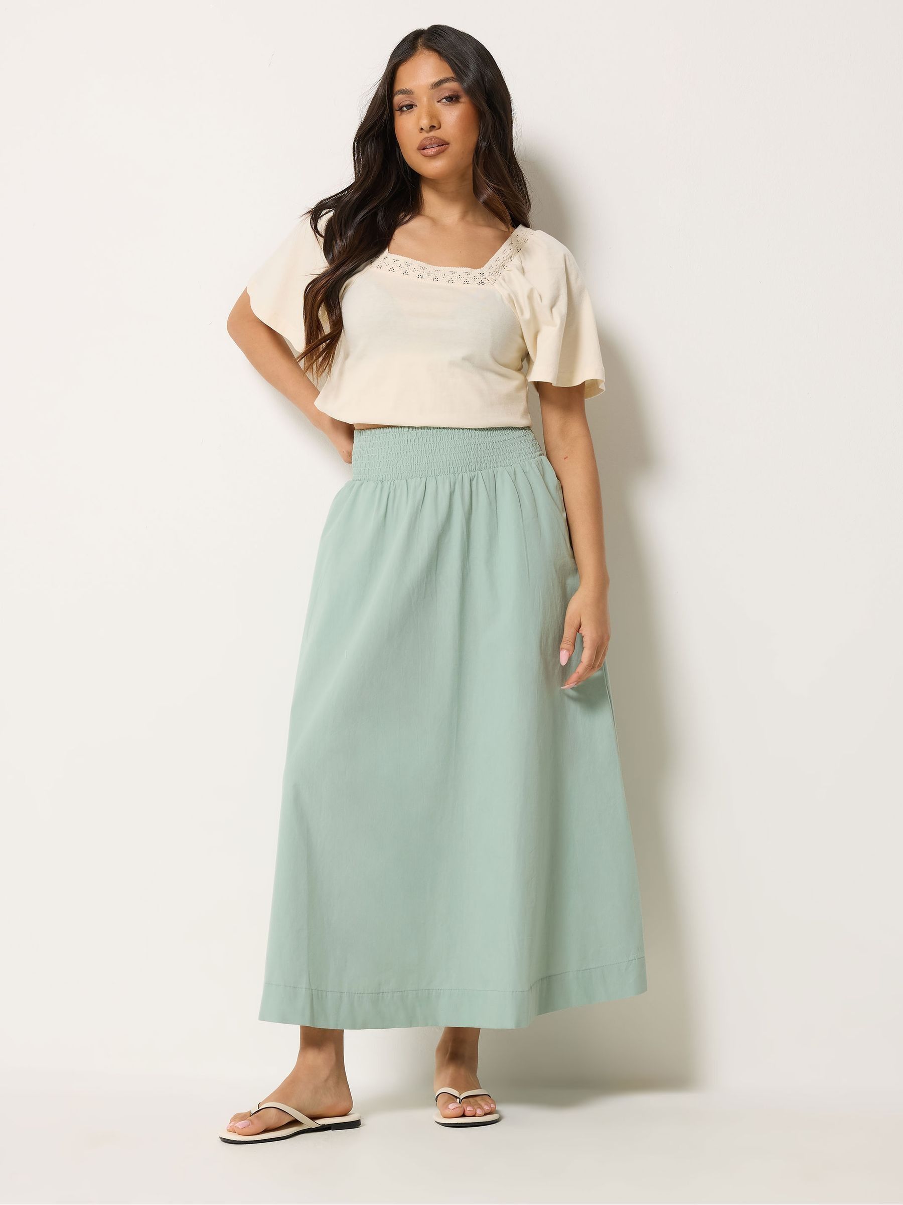 Buy PixieGirl Petite Green Poplin Shirred Midi Skirt from Next USA