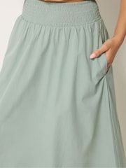 PixieGirl Petite Green Poplin Shirred Midi Skirt - Image 4 of 5
