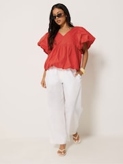 PixieGirl Petite Red Puff Sleeve Hem Blouse - Image 2 of 5