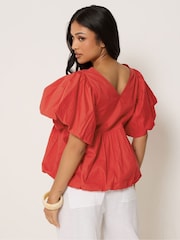 PixieGirl Petite Red Puff Sleeve Hem Blouse - Image 3 of 5