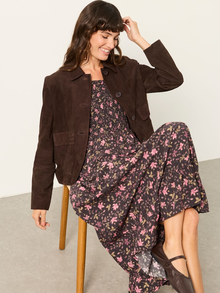 FatFace Eliza Chocolate Brown Suede Jacket - Image 6 of 6