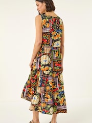 Negro - Roman Fruit Print Tiered Midi Dress - Imagen 2 de 5