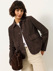 FatFace Eliza Chocolate Brown Petite Suede Jacket - Image 1 of 7