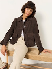FatFace Eliza Chocolate Brown Petite Suede Jacket - Image 3 of 7