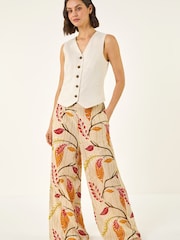 Roman Orange Textured Leaf Print Metallic Trousers - Image 2 of 5