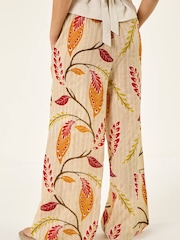 Roman Orange Textured Leaf Print Metallic Trousers - Image 3 of 5