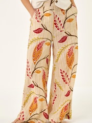 Roman Orange Textured Leaf Print Metallic Trousers - Image 4 of 5