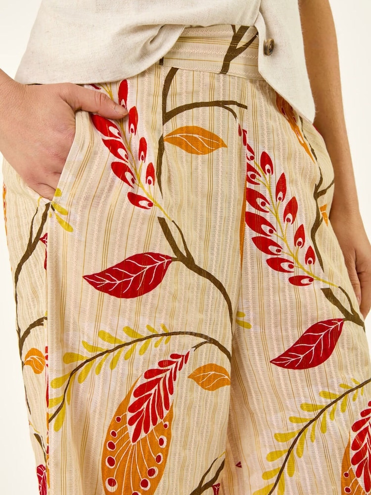 Roman Orange Textured Leaf Print Metallic Trousers - Image 5 of 5