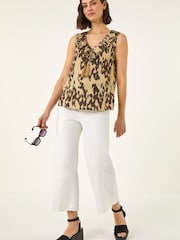 Roman Black Abstract Print Frill Tie Front Top - Image 3 of 5