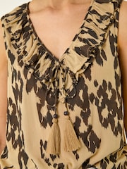 Roman Black Abstract Print Frill Tie Front Top - Image 5 of 5