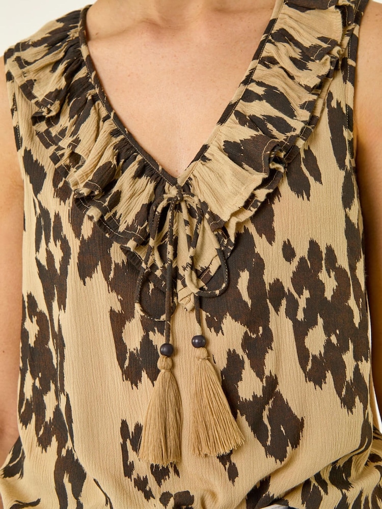 Roman Black Abstract Print Frill Tie Front Top - Image 5 of 5