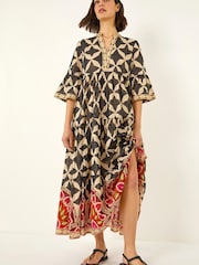 Roman Black Abstract Print Boho Maxi Dress - Image 1 of 5